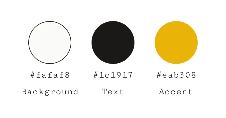 The colors used for background, text, and accent: off-white, warm black, and a vivid yellow.