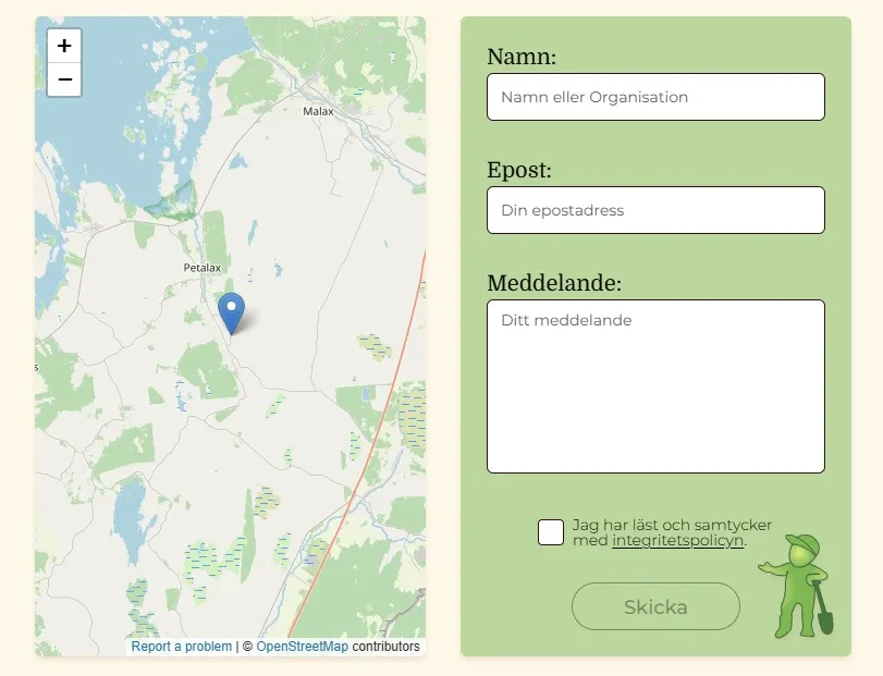 A green contact form to get in touch with SB Gräv / Kaivuu.