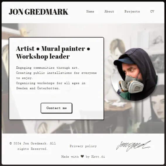 Jon Gredmark's portfolio website, evocative of a newspaper.